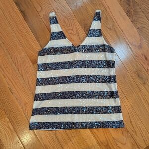 J. Crew Blue and Cream Sequin Striped Tank Top Size Medium EUC